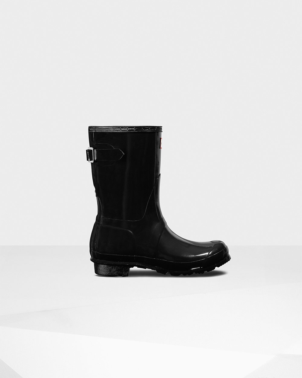 Hunter Original Back Adjustable Gloss Short Rain Boots - Online Womens Black - HPLCZB251